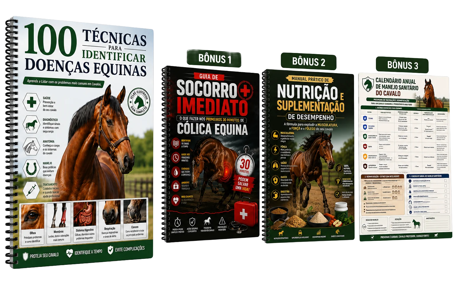 Mockup do material +100 Técnicas para Identificar Doenças Equinas